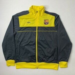 FC‎ Barcelona Mens XL Full Zip Jacket Long Sleeve Gray Yellow Futbol Soccer